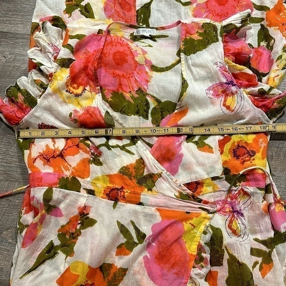 Debbie Katz South Beach white/orange/pink/yellow bright floral wrap dress medium - Picture 6 of 7
